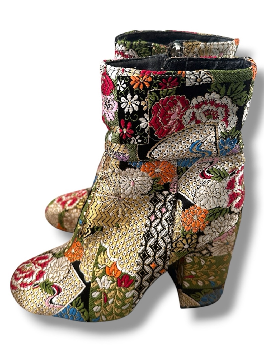 Steve Madden Goldie Embroidered Floral Patchwork Heeled Booties Women’s Size 5.5